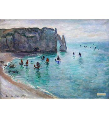 Etretat The Aval Door Fishing Boats Leaving The Harbour 1885