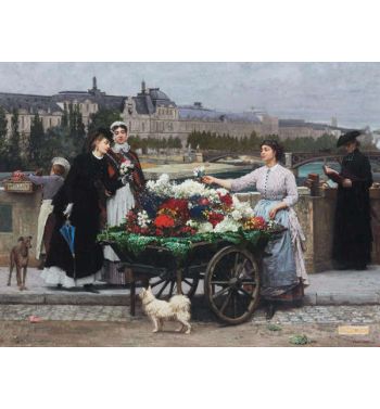 The Flower Seller On The Pont Royal With The Louvre Beyond Paris