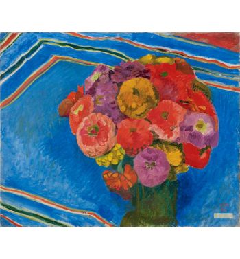 Zinnien Auf Blauem Tuch