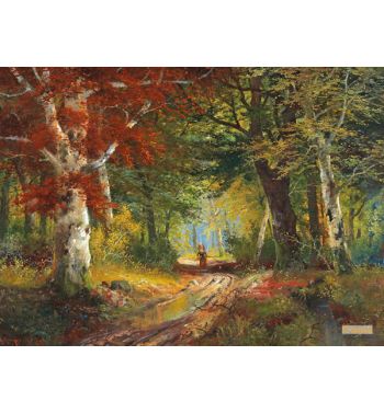 Autumn Landscape with Woman Gathering Brushwood