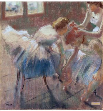 Three Dancers Preparing For Class