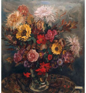 Bouquet With Roses, Sunflowers And Chrysanthemums, C, 1935