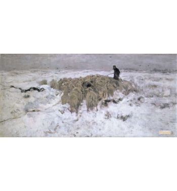 Flock Of Sheep In The Snow