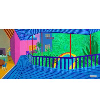 Interior With Blue Terrace And Garden