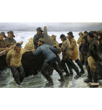 Fishermen Launching A Rowing Boat