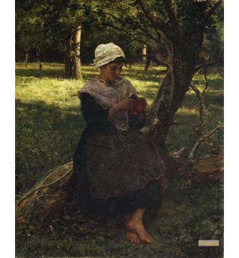 A Peasant Girl Knitting