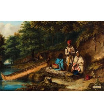 Caughnawaga Indian Encampment At A Portage Family Resting By A Stream Circa 1848