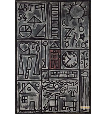 Construction In Gray And Black With Red Center