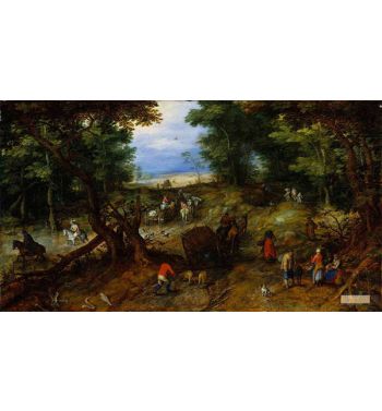 Forest Road With Travelers