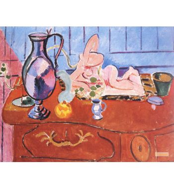 Pink Statuette And Jug On A Red Chest Of Drawers
