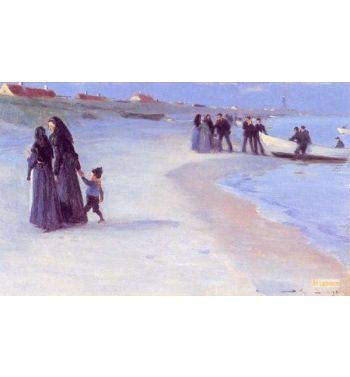 En Hvid Bad I Strandkanten Lys Sommeraften 1895