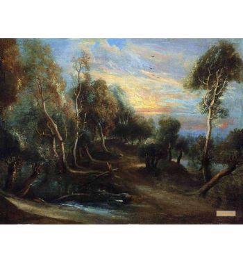 Wooded Landscape At Sunset