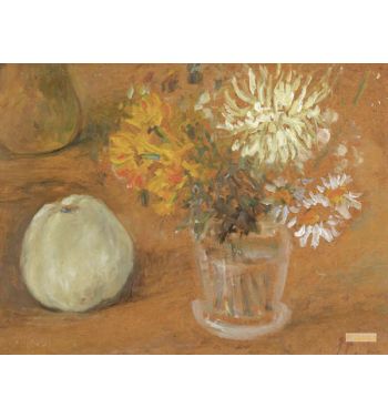 Still Life with Apple and Flowers