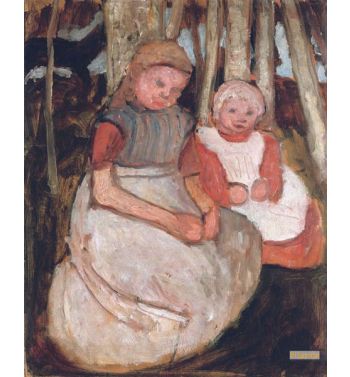 Two Seated Girls Before Birch Trunks; Two Seated Girls In Fron