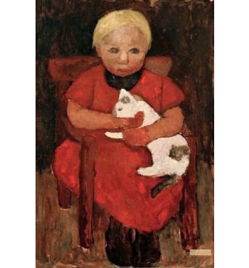 Sitting Farmer Child With Cat