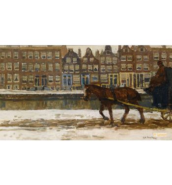 A Horse And Carriage On A Snow Covered Canal In Amsterdam