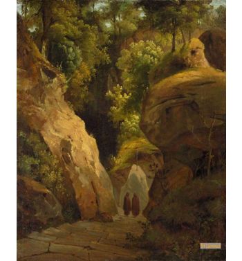 Monks On The Steps Through A Rocky Gorge