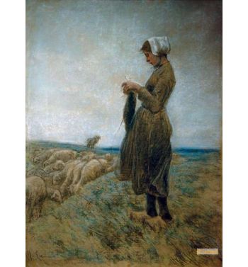 Dutch Shepherd Girl, Knitting Shepherdess
