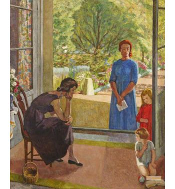 Figure Group With The Artist, Another Woman And Two Children By French Windows