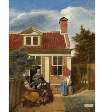 Figures In A Courtyard Behind A House