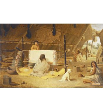 A Woman Weaving A Blanket