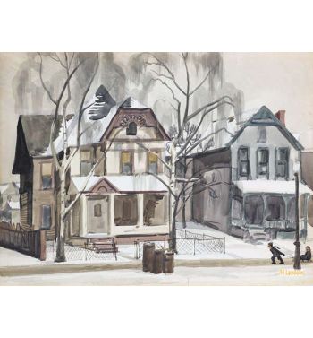 Winter Street Scene with Children