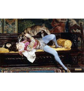 A Young Page Playing With A Greyhound