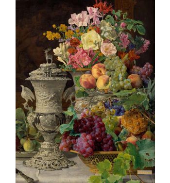 Still Life With Fruits Flowers And Silver Goblet
