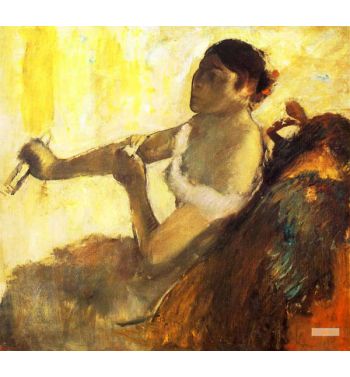Woman Sitting Pulling His Glove Young Woman Sitting Putting On His Gloves