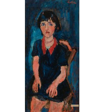 The Girl In A Blue Dress With A Red Collar
