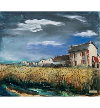 Blue Field And Houses