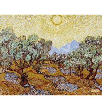 Olive Trees With Yellow Sky And Sun