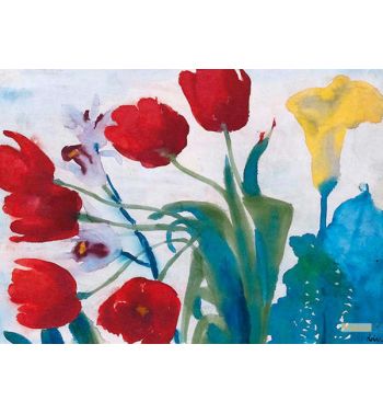 Flowers Watercolor With Red Tulips