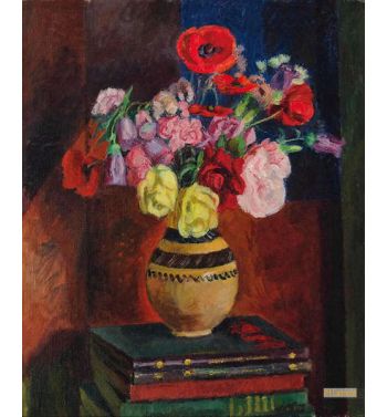 Poppies In A Vase On A Pile Of Books