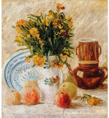 Vase With Flowers Coffeepot And Fruit