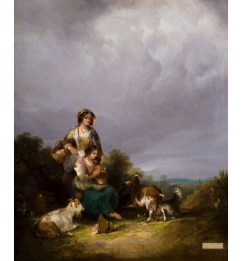 Two Young Women And Goats In A Landscape 1870