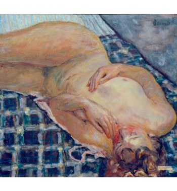 Nude Lying, White And Blue Tile Background