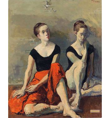 Two Dancers with Red Skirts