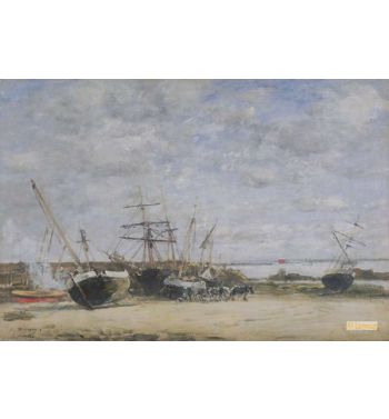 Vessels And Horses On The Shoreline