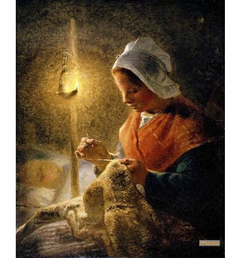Woman Sewing By Lamplight 1870 72