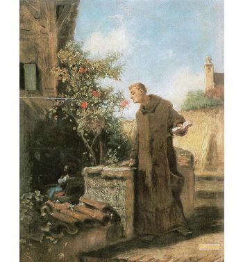 Monk Smelling At Rose