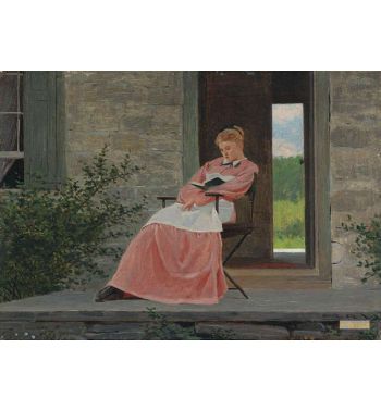 Girl Reading On A Stone Porch