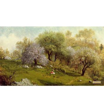 Girl On A Hillside Apple Blossoms 1874