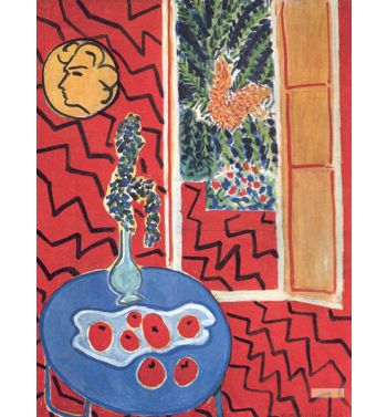 Red Interior Still On A Blue Table