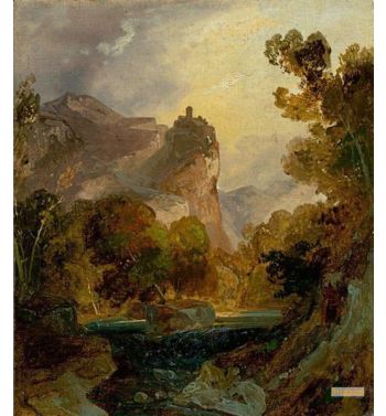 Ansicht Eines Flußtals Im Gebirge Mit Einer Burg Auf Hohem Felsen 1822
