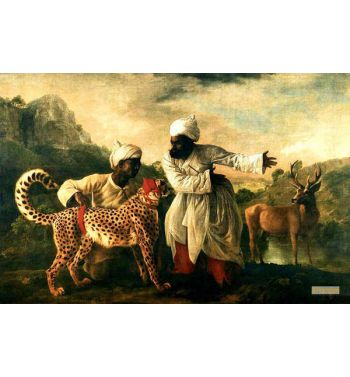 Cheetah And Stag With Two Indians