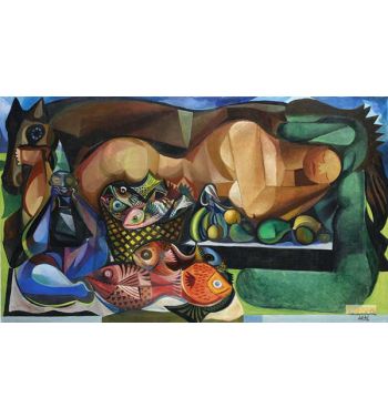 Reclining Nude with Fish and Fruit