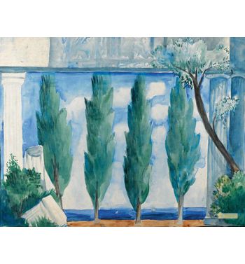 Set Design With Columns And Cypress Trees