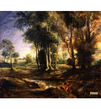 Evening Landscape With Timber Wagon