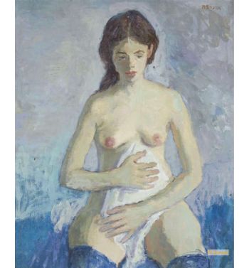 Female Nude with Blue Stockings